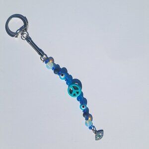 Blue Evil Eye Peace Sign Keychain - Handmade